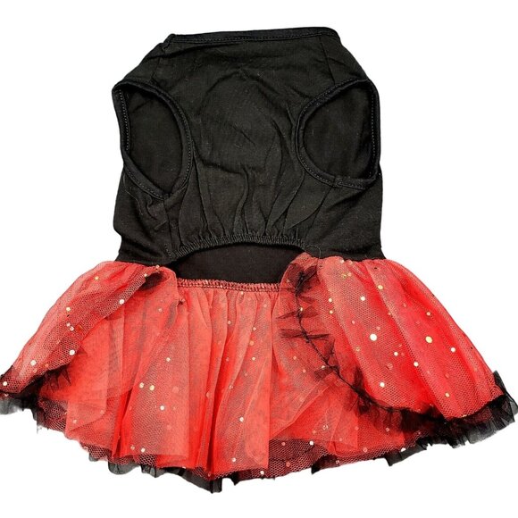 Devilishly Cute Dog Dress Halloween Costume Tutu Devil Medium Red Black Sequins - Picture 5 of 7